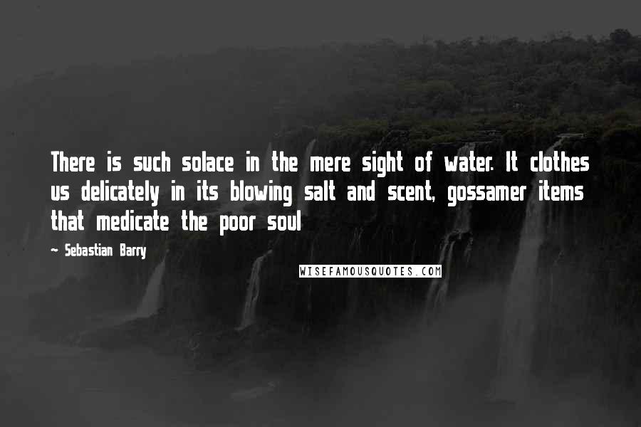 Sebastian Barry Quotes: There is such solace in the mere sight of water. It clothes us delicately in its blowing salt and scent, gossamer items that medicate the poor soul