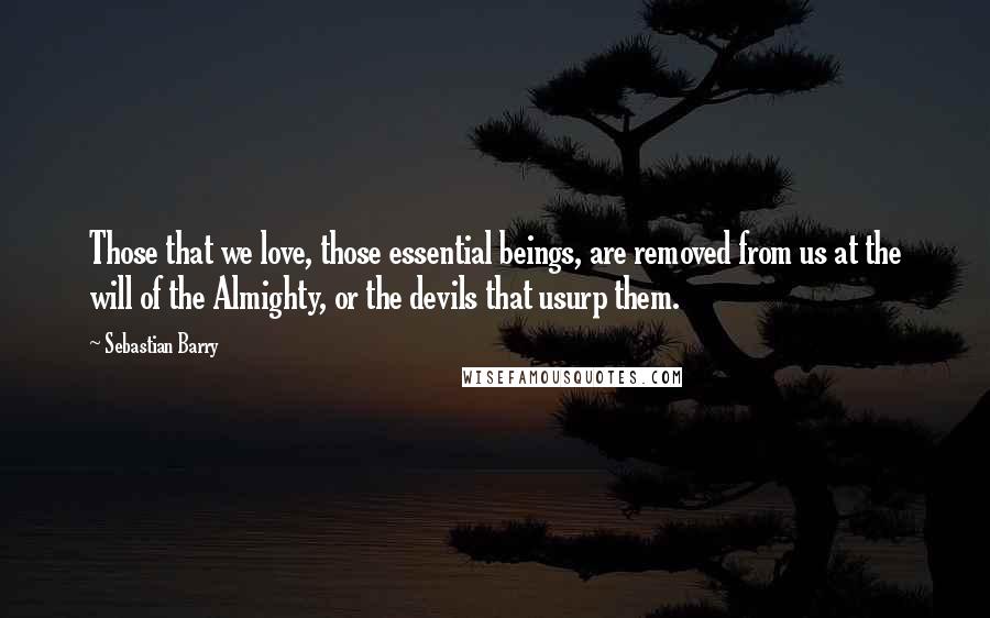 Sebastian Barry Quotes: Those that we love, those essential beings, are removed from us at the will of the Almighty, or the devils that usurp them.