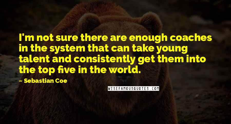 Sebastian Coe Quotes: I'm not sure there are enough coaches in the system that can take young talent and consistently get them into the top five in the world.