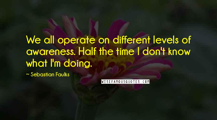Sebastian Faulks Quotes: We all operate on different levels of awareness. Half the time I don't know what I'm doing.