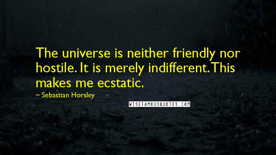 Sebastian Horsley Quotes: The universe is neither friendly nor hostile. It is merely indifferent. This makes me ecstatic.