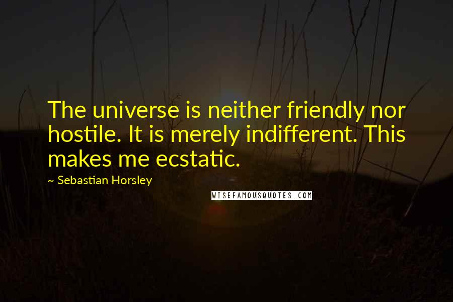 Sebastian Horsley Quotes: The universe is neither friendly nor hostile. It is merely indifferent. This makes me ecstatic.