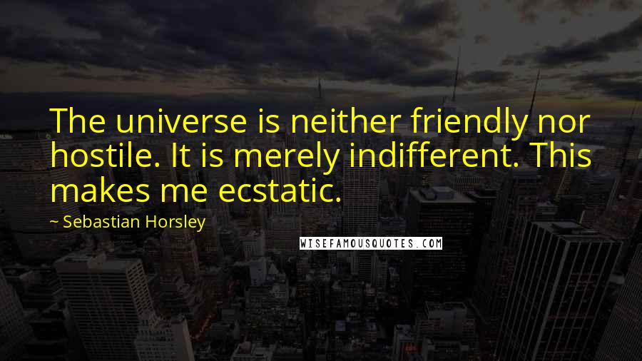 Sebastian Horsley Quotes: The universe is neither friendly nor hostile. It is merely indifferent. This makes me ecstatic.
