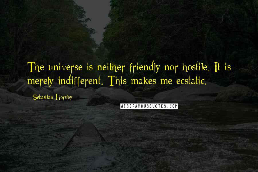 Sebastian Horsley Quotes: The universe is neither friendly nor hostile. It is merely indifferent. This makes me ecstatic.