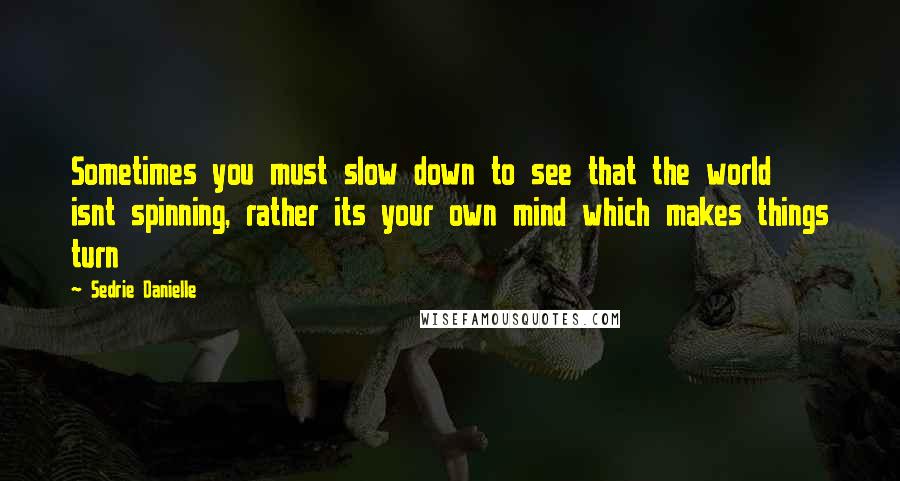 Sedrie Danielle Quotes: Sometimes you must slow down to see that the world isnt spinning, rather its your own mind which makes things turn