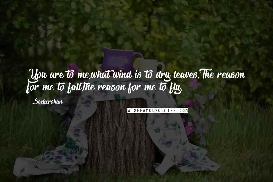 Seekerohan Quotes: You are to me,what wind is to dry leaves.The reason for me to fall,the reason for me to fly.