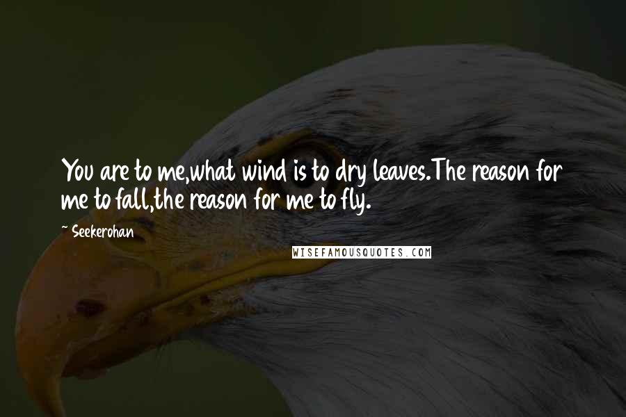 Seekerohan Quotes: You are to me,what wind is to dry leaves.The reason for me to fall,the reason for me to fly.