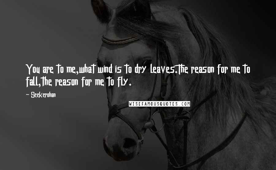 Seekerohan Quotes: You are to me,what wind is to dry leaves.The reason for me to fall,the reason for me to fly.