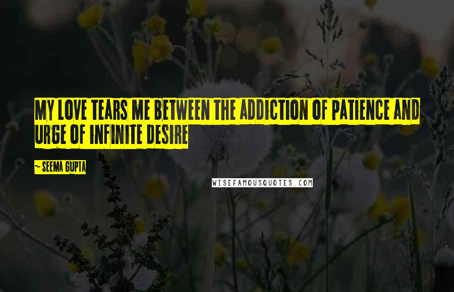 Seema Gupta Quotes: My Love tears me between the addiction of patience and urge of infinite desire