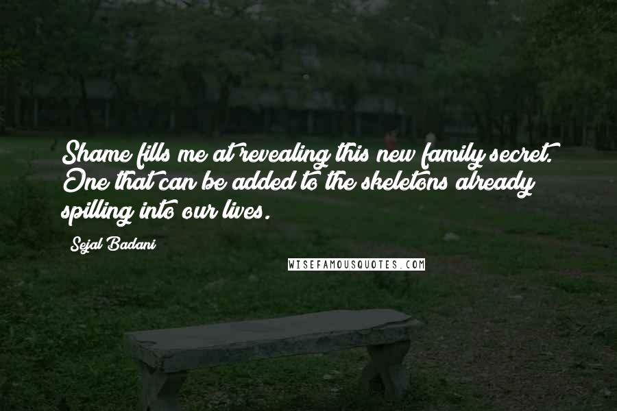 Sejal Badani Quotes: Shame fills me at revealing this new family secret. One that can be added to the skeletons already spilling into our lives.