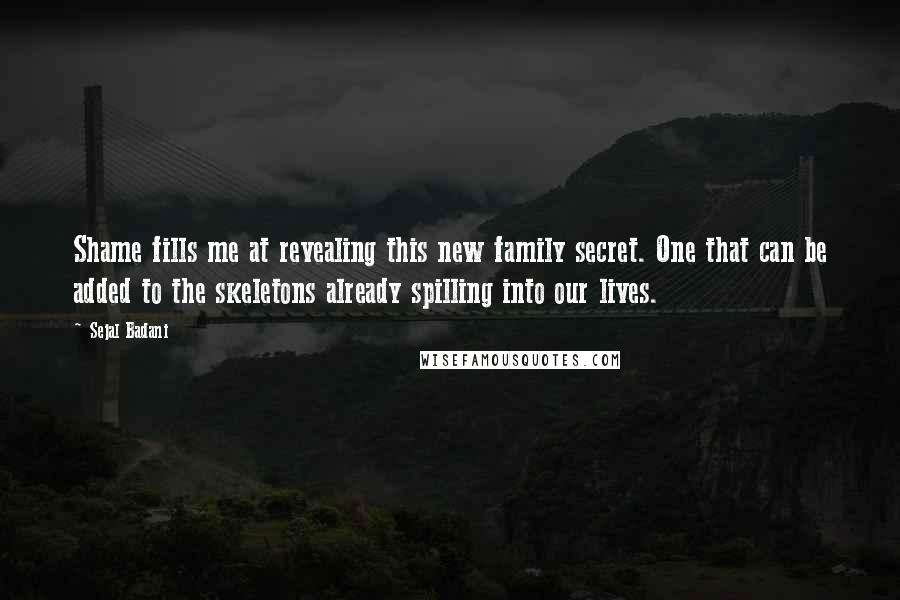 Sejal Badani Quotes: Shame fills me at revealing this new family secret. One that can be added to the skeletons already spilling into our lives.