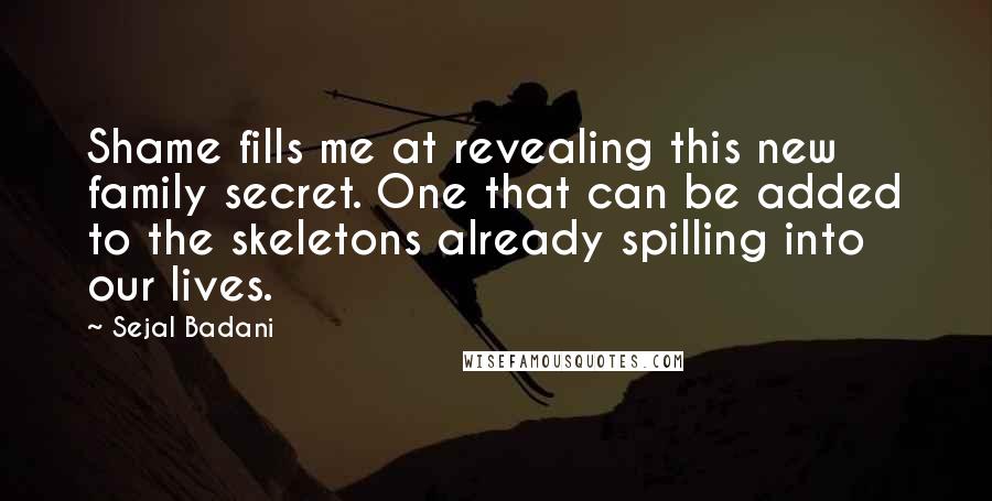 Sejal Badani Quotes: Shame fills me at revealing this new family secret. One that can be added to the skeletons already spilling into our lives.