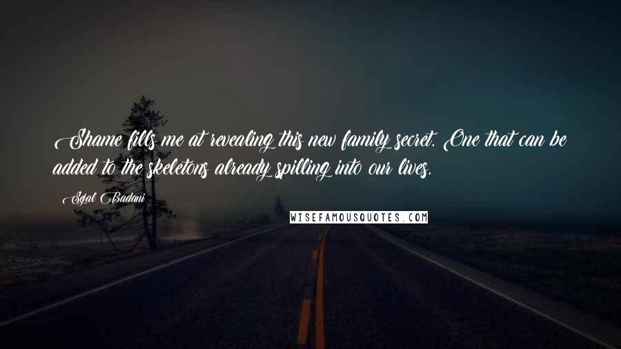 Sejal Badani Quotes: Shame fills me at revealing this new family secret. One that can be added to the skeletons already spilling into our lives.