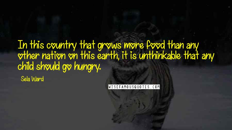 Sela Ward Quotes: In this country that grows more food than any other nation on this earth, it is unthinkable that any child should go hungry.