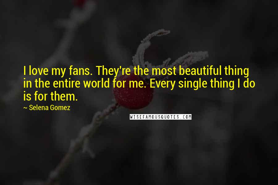 Selena Gomez Quotes: I love my fans. They're the most beautiful thing in the entire world for me. Every single thing I do is for them.