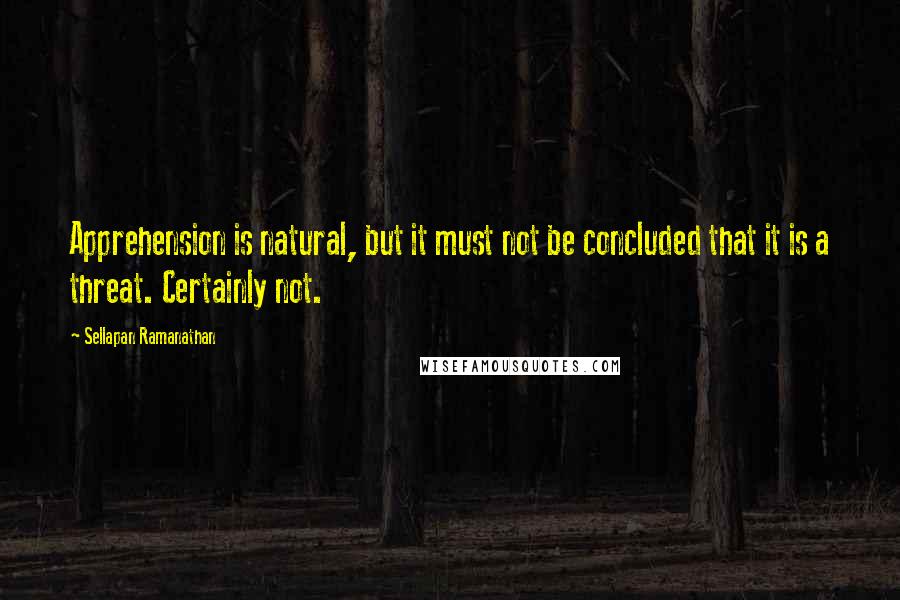 Sellapan Ramanathan Quotes: Apprehension is natural, but it must not be concluded that it is a threat. Certainly not.