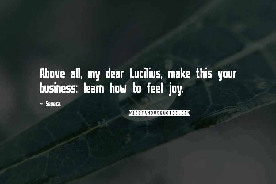 Seneca. Quotes: Above all, my dear Lucilius, make this your business: learn how to feel joy.