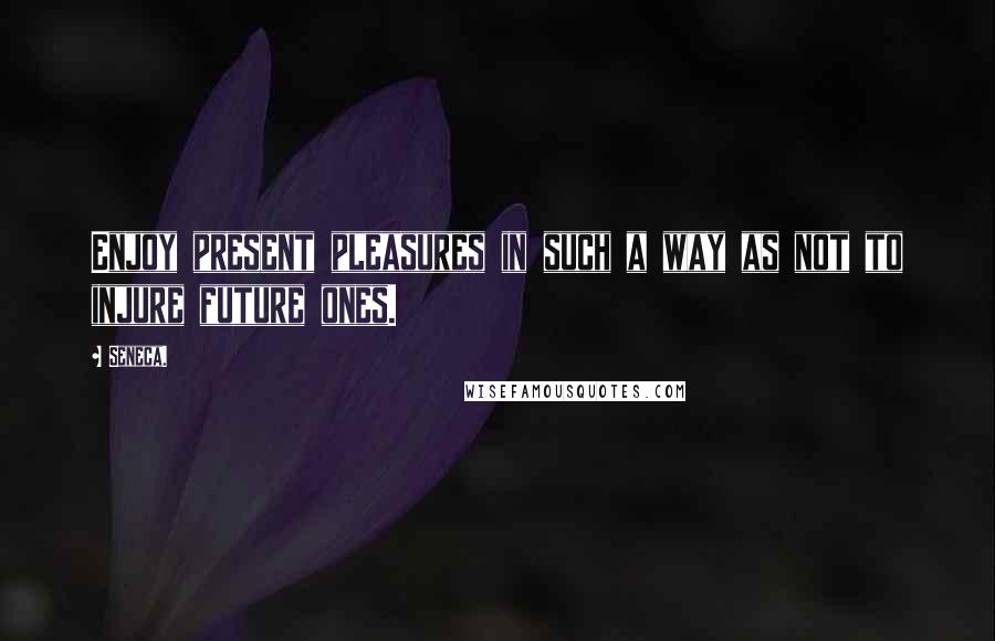 Seneca. Quotes: Enjoy present pleasures in such a way as not to injure future ones.