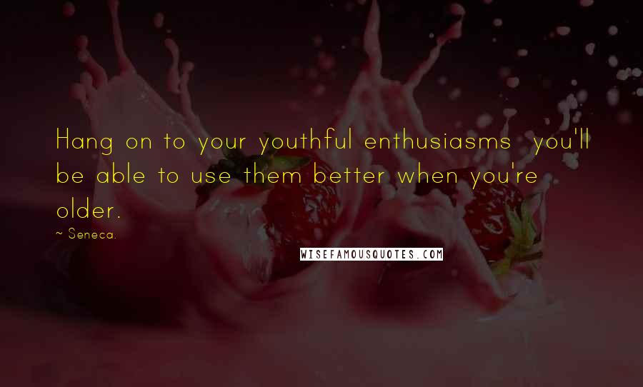 Seneca. Quotes: Hang on to your youthful enthusiasms you'll be able to use them better when you're older.
