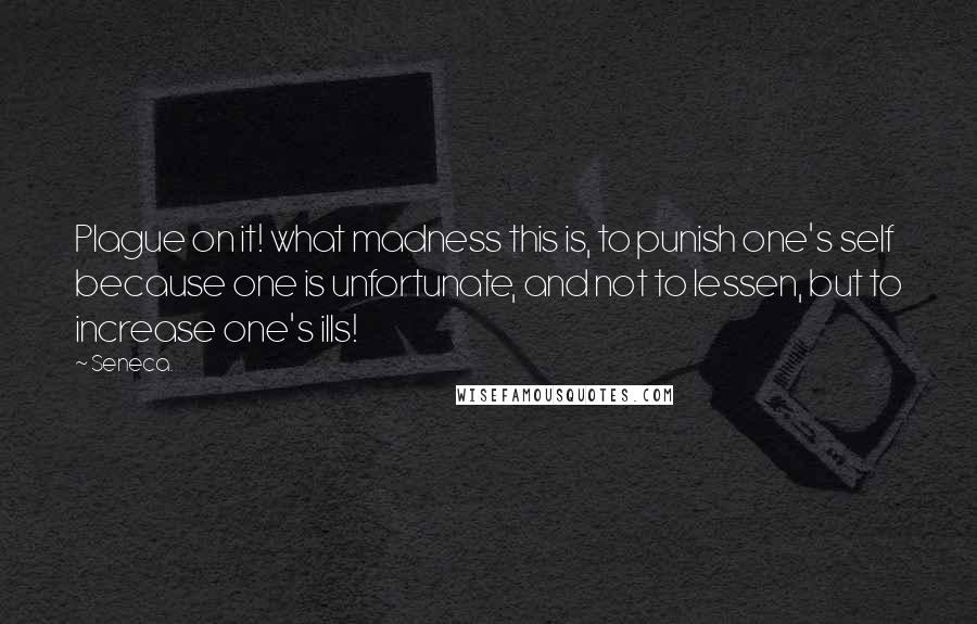 Seneca. Quotes: Plague on it! what madness this is, to punish one's self because one is unfortunate, and not to lessen, but to increase one's ills!