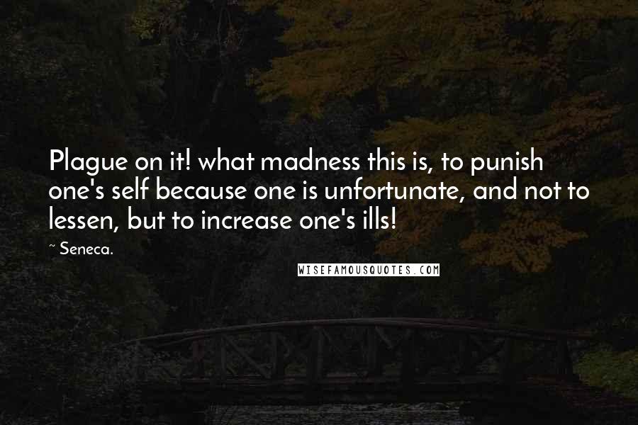 Seneca. Quotes: Plague on it! what madness this is, to punish one's self because one is unfortunate, and not to lessen, but to increase one's ills!