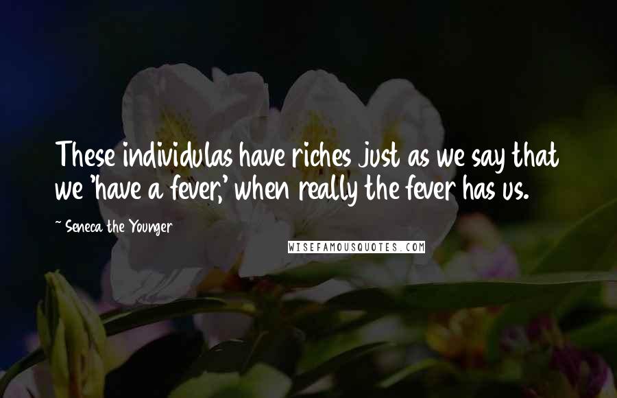 Seneca The Younger Quotes: These individulas have riches just as we say that we 'have a fever,' when really the fever has us.