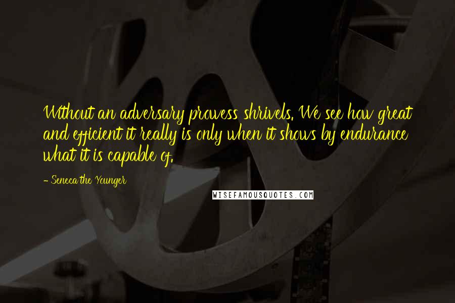 Seneca The Younger Quotes: Without an adversary prowess shrivels. We see how great and efficient it really is only when it shows by endurance what it is capable of.