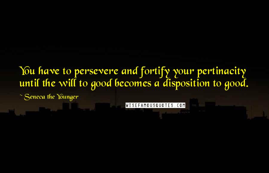 Seneca The Younger Quotes: You have to persevere and fortify your pertinacity until the will to good becomes a disposition to good.