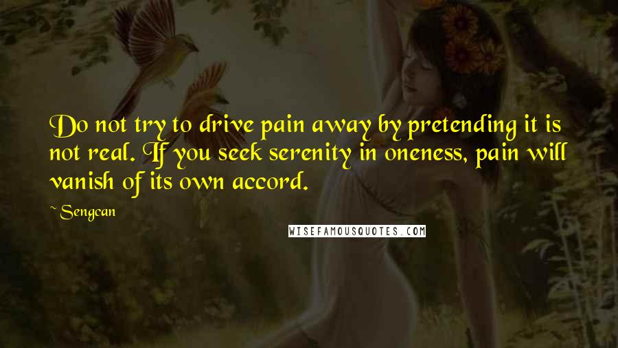 Sengcan Quotes: Do not try to drive pain away by pretending it is not real. If you seek serenity in oneness, pain will vanish of its own accord.