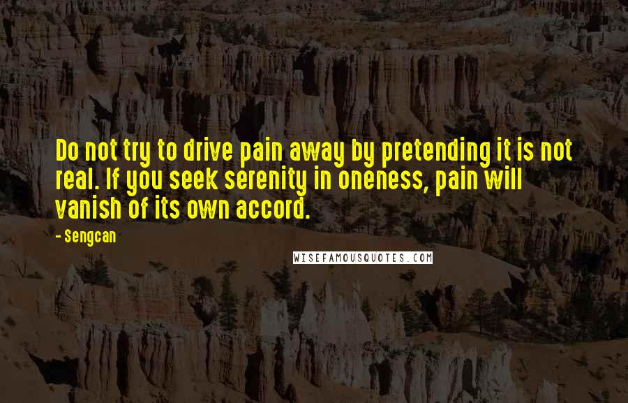 Sengcan Quotes: Do not try to drive pain away by pretending it is not real. If you seek serenity in oneness, pain will vanish of its own accord.