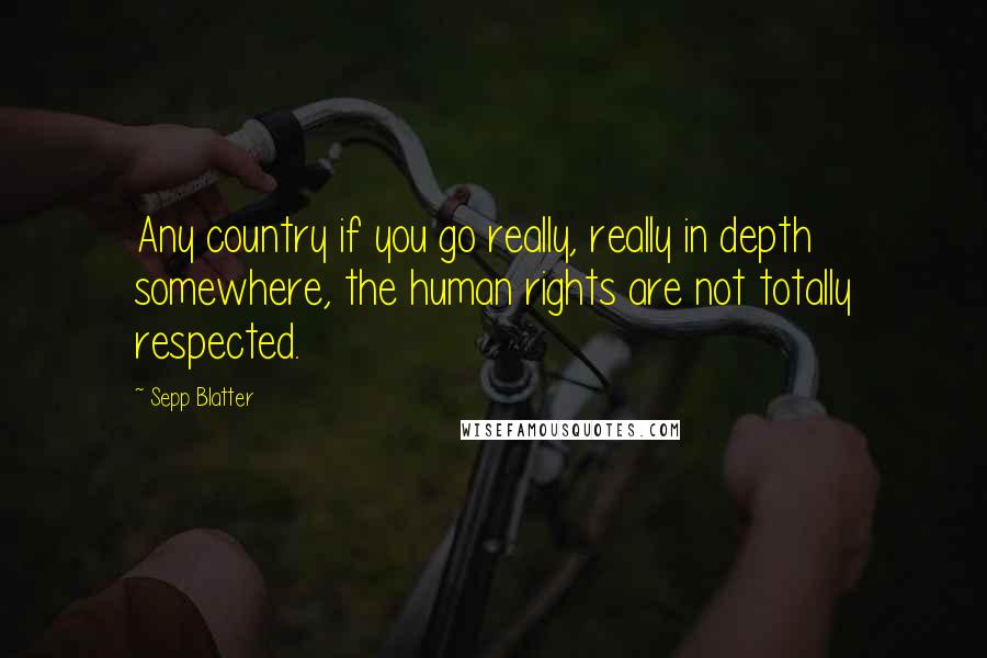 Sepp Blatter Quotes: Any country if you go really, really in depth somewhere, the human rights are not totally respected.