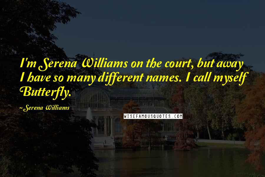 Serena Williams Quotes: I'm Serena Williams on the court, but away I have so many different names. I call myself Butterfly.
