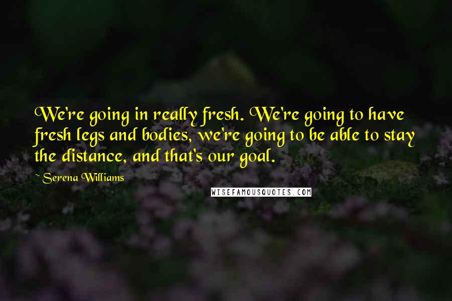 Serena Williams Quotes: We're going in really fresh. We're going to have fresh legs and bodies, we're going to be able to stay the distance, and that's our goal.