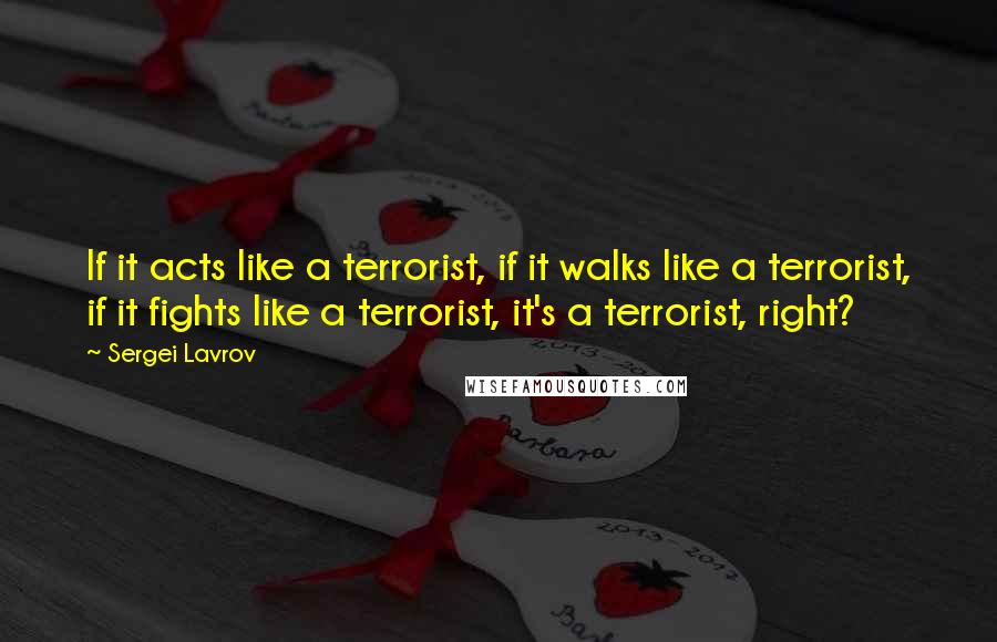 Sergei Lavrov Quotes: If it acts like a terrorist, if it walks like a terrorist, if it fights like a terrorist, it's a terrorist, right?