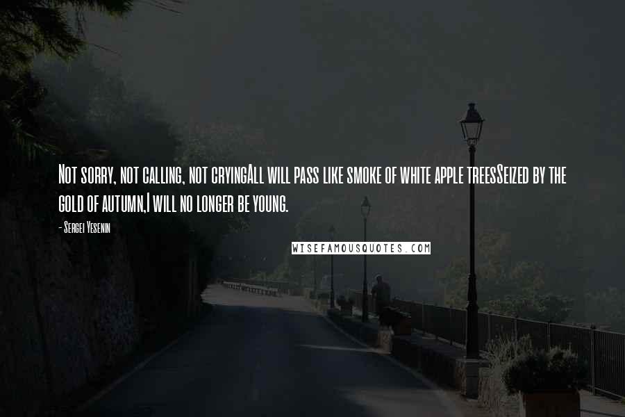 Sergei Yesenin Quotes: Not sorry, not calling, not cryingAll will pass like smoke of white apple treesSeized by the gold of autumn,I will no longer be young.