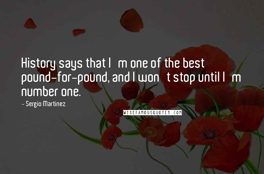 Sergio Martinez Quotes: History says that I'm one of the best pound-for-pound, and I won't stop until I'm number one.