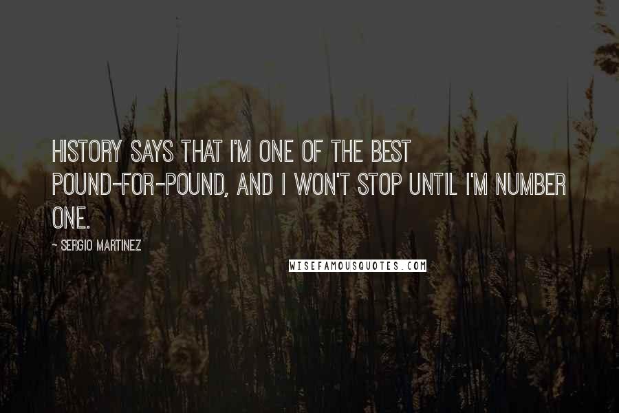 Sergio Martinez Quotes: History says that I'm one of the best pound-for-pound, and I won't stop until I'm number one.