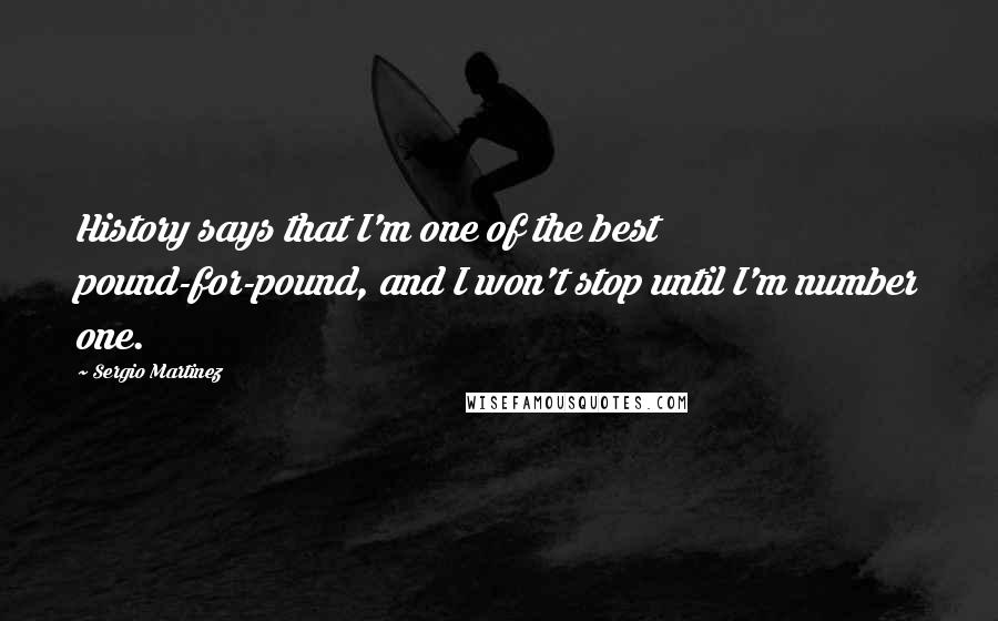 Sergio Martinez Quotes: History says that I'm one of the best pound-for-pound, and I won't stop until I'm number one.