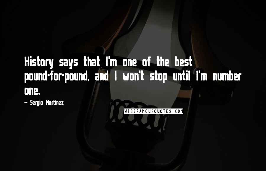 Sergio Martinez Quotes: History says that I'm one of the best pound-for-pound, and I won't stop until I'm number one.