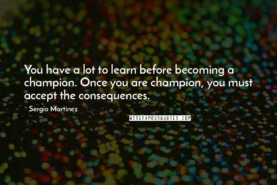 Sergio Martinez Quotes: You have a lot to learn before becoming a champion. Once you are champion, you must accept the consequences.