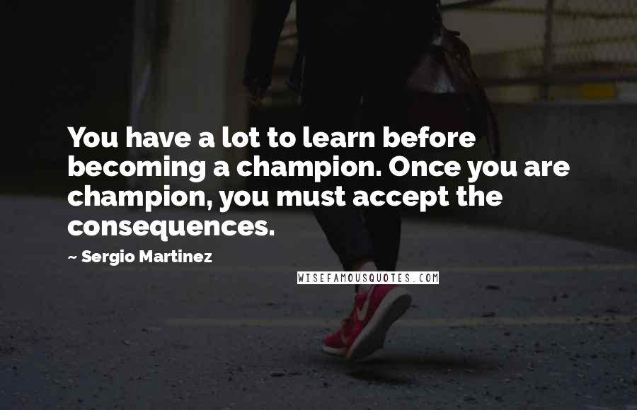 Sergio Martinez Quotes: You have a lot to learn before becoming a champion. Once you are champion, you must accept the consequences.