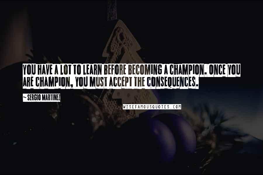 Sergio Martinez Quotes: You have a lot to learn before becoming a champion. Once you are champion, you must accept the consequences.