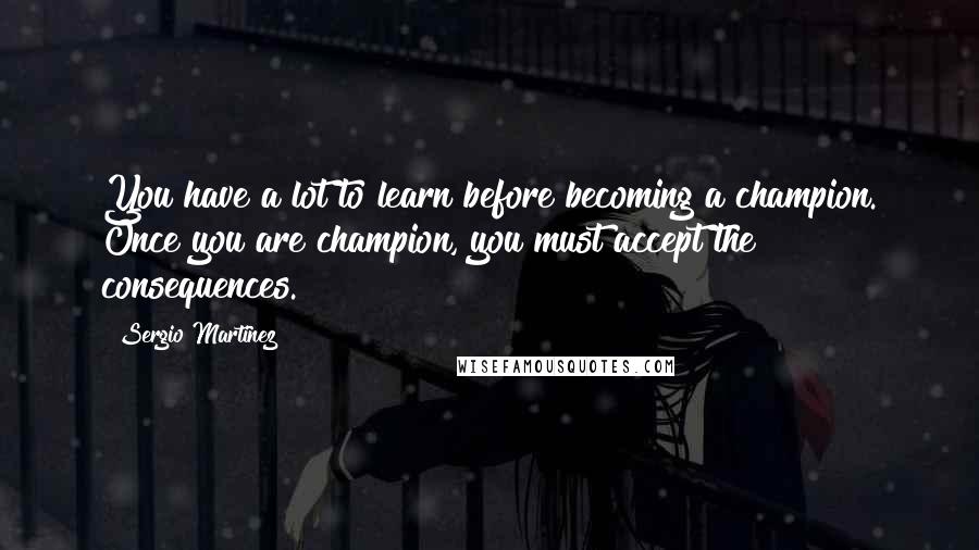 Sergio Martinez Quotes: You have a lot to learn before becoming a champion. Once you are champion, you must accept the consequences.