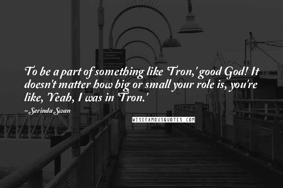 Serinda Swan Quotes: To be a part of something like 'Tron,' good God! It doesn't matter how big or small your role is, you're like, 'Yeah, I was in 'Tron.'