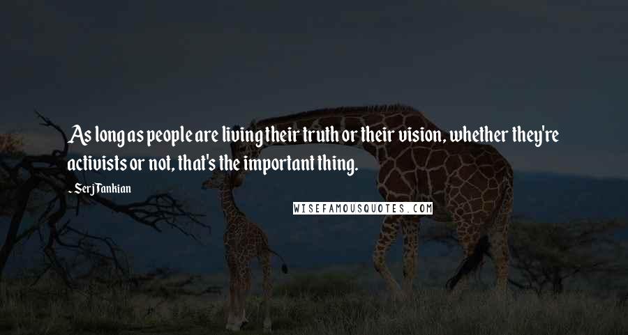 Serj Tankian Quotes: As long as people are living their truth or their vision, whether they're activists or not, that's the important thing.