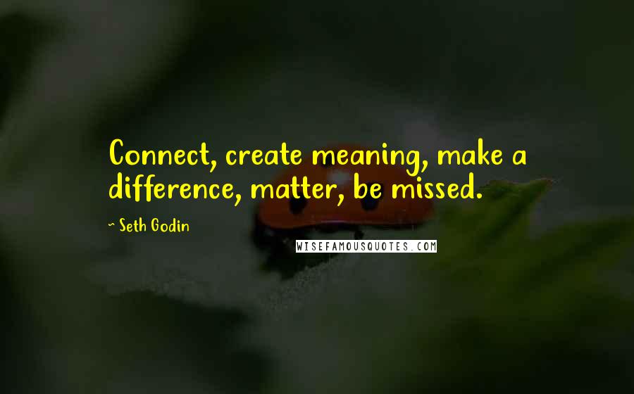 Seth Godin Quotes: Connect, create meaning, make a difference, matter, be missed.