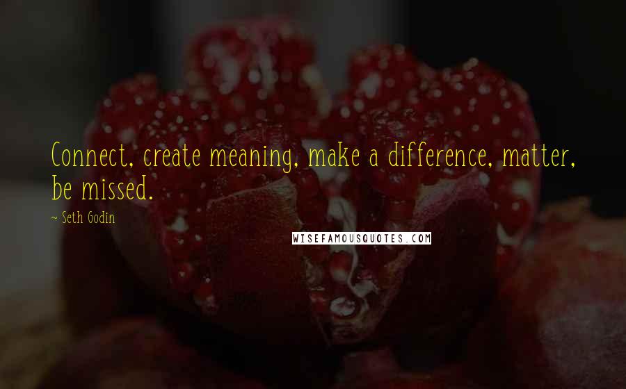 Seth Godin Quotes: Connect, create meaning, make a difference, matter, be missed.