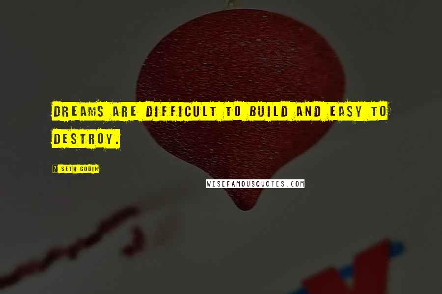 Seth Godin Quotes: Dreams are difficult to build and easy to destroy.