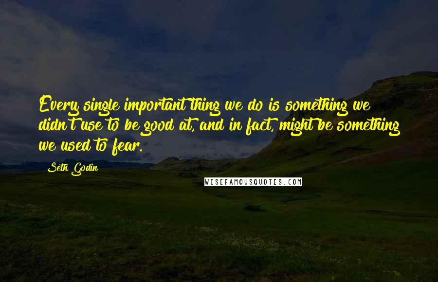 Seth Godin Quotes: Every single important thing we do is something we didn't use to be good at, and in fact, might be something we used to fear.