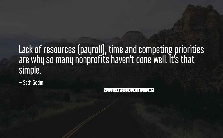 Seth Godin Quotes: Lack of resources (payroll), time and competing priorities are why so many nonprofits haven't done well. It's that simple.